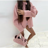 MQTIME  -  Street Suede Pink Women Jacket Fashion Long Sleeve Zipper Stand Collar Button Female Jackets Autumn New Lady Outwear