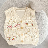 MQTIME  -  Spring and Autumn New Baby Clothing, 0-3 Year Old Female Baby, Versatile Cardigan Flower Embroidered Knitted Vest