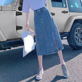 MQTIME  -  Split Half Skirt Women's Summer Thin High Waist 2024 New Spring Dress Small A-line Mid-length Denim Skirt Long Dress