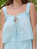 MQTIME  -  Women s Sleeveless Lace Trim Tassel Tank Top with Tie Front Detail - Casual Summer Lounge Shirt for Stylish Comfort