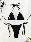 MQTIME  -  New Summer Swimwear Bikinis Sexy Laced Up Thong Bikini 2 Piece Set Women Split Swimsuit Beach Vacation Bikinis Set