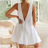 MQTIME  -  Solid Color Irregular Drawstring Dress for Beach robe femme