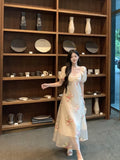 MQTIME  -  Summer French Design Elegant Sundress Women  Sleeves Floral Midi Dress Beach Style Casual Fashion Party Dress Korean