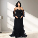 MQTIME  -  Women's Maternity Sweetheart Puff Sleeve Baby Shower Dress for Photoshoot Pregnant Tull Photography Party Gown