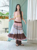  MQTIME  -  Sweet Contrast Color Patchwork Sleeveless A-LINE Edible Tree Fungus All Match Skirts