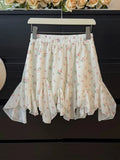  MQTIME  -  Summer Flower Print Folds Irregular Design High Waist A-LINE All Match Loose Skirts