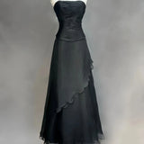 MQTIME  -  Elegant Cocktail Dress Black Off-Shoulder Mermaid With Ruffled Layered Skirt  Sequin Embroidery For Women Formal Evening Gown