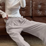  MQTIME  -  Spring Minimalist Commuting Suede Loose High Waisted Casual Design Suit Pants for Women