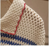 MQTIME  -  Elegant Hollow out Knitwear Polo Collar Short Style Summer New Arrival Women's Fashion Light Weight Polyester Fiber Top