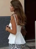  MQTIME  -  White Smocked Strappy Camisole Women's Sexy Sleeveless Ruffle Slim Bra Vest Solid Color Streetwear Y2k Women's Tops Camisole