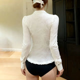  MQTIME  -  new polka dot printed bow lace-up breasted shirt casual slim long-sleeved top women