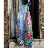 MQTIME  -  Fashion Cotton Linen Printed Halter Women's Casual Jumpsuit Spring Summer New Loose Lace-up Female Beach Vacation Jumpsuit Pants