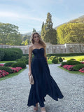 MQTIME  -  Elegant Summer Pleated Long Dress Women Backless Sleeveless Beach Vacation Dresses Female 2025 Fashion Lady A-line Robes