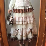 MQTIME  -  Japanese Style Kawaii A-line Women's Skirts Vintage Pink Brown Polka Dot Cake Design Skirt Lolita Casual Clothing Summer