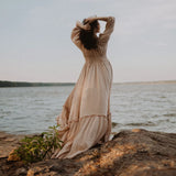 MQTIME  -  Bohemian Pregnancy Dress Vintage Comfortable Linen Cotton Off Shoulder Long Sleeved Dress Boho Style Baby Shower Dress