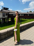  MQTIME  -  Chic Satin Slip Long Dress For Women Cowl-neck Sleeveless Side Split Hip Package Robe Summer Elegant Female Party Dresses