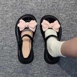 MQTIME  - Sweet Girls Bow Thick Sole Wedge Mary Jane Pu Leather Shoes Women Fashion New Retro Japanese Kawaii Cute Lolita Shoes