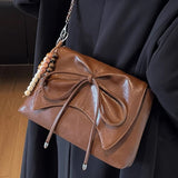  MQTIME  -  Retro Cute Japanese Style PU Leather Bow Shoulder Bag Kawaii Underarm Bags Crossbody Bag Large Capacity Storage Bags Woman Bag