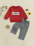 MQTIME  -  Infant Autumn Ensemble Striped Lion Applique Round Neck Pullover with Checkered Trousers 2 Piece Suit