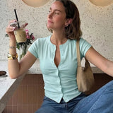 MQTIME  -  Women's Solid New T-shirt Fashion Casual Slim-fit Crew Neck Cardigan T-shirt Summer Office Lady Vacation Female Tops Summer