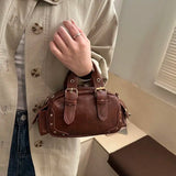 MQTIME  -  Vintage Y2K Aesthetic Fashion Mini PU Leather Rivet Buckle Crossbody Bag Shoulder Bags HandBag Purse Woman Bags