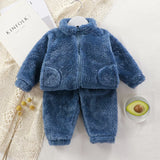  MQTIME  -   Children Fluffy Winter Suit Boys Girls Plush Thermal Sets Kids Autumn Flannel Coats+Pants 2Pcs Outfits Toddler Fleece Clothing