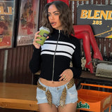  MQTIME  -  Casual Slim Contrast Cardigan Women Full Sleeve Stand Collar Zipper Short Sweaters Female 2026 Spring Summer Cardigans Lady New