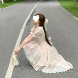 MQTIME  -  French Floral Summer Dress Women's Sweet Waist Cinching Butterfly Knot Puffy Skirt Short Sleeve Mini Dress from Mainland China