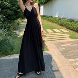 MQTIME  -  Casual Dress Backless Dress Daily Casual Wear Solid Pattern V Neckline Daily Wear Microelasticity Backless Dress