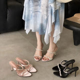 MQTIME  -  New Rhinestone High Heel Slippers Women Summer Open Toe Thin Heel Fashion Sandals