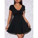 MQTIME  -  Summer Fashion Elegant  Pure Colour V-neck Women Dress Loose Casual Women Dress 2026 New