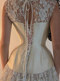 MQTIME  -  Custom Ivory High Neck Evening Dress Floral Lace Corset Prom Dresses Mini Vestidos De Noche Ruffle Formal Evening