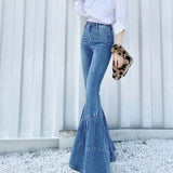  MQTIME  -  New Women's Blue Flare Jeans Streetwear Vintage High Waist Slimming Denim Pants Spring Autumn Fashion Versatile Trousers