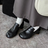 MQTIME  -  New Retro Pleated Round Toe Deep Mouth Single Shoes for Women Simple Slip on High Heel Loafers Soft Commuter Leather Shoes Daily