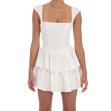 MQTIME  -  Women's Summer Mini Dress Sleeveless Square Neck Open Back Tiered Hem Dress Party Club Casual Dresses