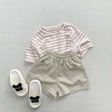  MQTIME  -  Children's Short-Sleeved Colorful Striped T-Shirt Summer New Boys And Girls Cotton Round Neck Korean Loose Casual Tops
