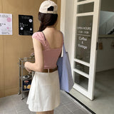 MQTIME  -   Desire Style Tie Knitted Tank Top for Women 2024 Spring/Summer New Design Sense Short Sweet and Spicy Sexy Sling