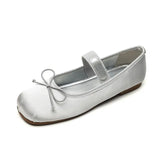 MQTIME  -  New Satin Mary Janes Shoes Women Flat Heel Autumn Fashion Butterfly Knot Square Toe Ballet Shoes Female Footwear Large Size 43