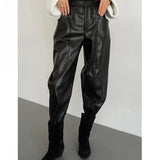 ﻿ MQTIME  -  Simple Women PU Faux Leather Pants Solid Color Casual Straight Leg Bottom Cleanfit All-match Loose Female Trousers 2025 Fall