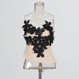 MQTIME  -  Sexy Niche Socialite Style Top 2025 Summer New Mesh Splicing Three-dimensional Flower Backless Camisole for Women