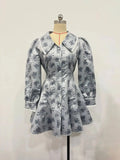 MQTIME  -  Women's Dress V Neck Slim Fit Printed Bodycon Dress Long Sleeves  Stylish Lace Patchwork Short Dress