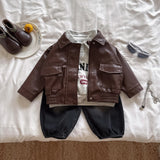 ﻿ MQTIME  -  Autumn & Winter New Arrival Baby & Toddler Clothing 2-4 Years Old Girl Baby Flared Collar Leather Jacket