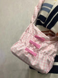 MQTIME  -  Sweet Cool Pink Plaid Handbag Women Vintage Preppy Style Canvas Soft Shoulder Bags Female Retro Fashion Underarm Bag