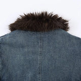  MQTIME  -  Women Denim Jacket Autumn Winter Fur Collar Long Sleeve Women's Coat Zipper Loose Female Casual Outerwear Retro Lady Tops ﻿