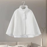MQTIME  -  Elegant Cloak Women Loose High Neck A Line Hidden Button Coats Female Spring New Fashion Solid Soft Chic Cloaks Lady