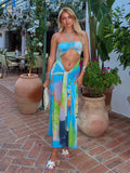 MQTIME  -  Sexy Tie-dye Bandage Knot Halter Long Dresses Summer Women Chic Cut Out Sleeveless Sequin Dresse Beach Vacashion Y2k Robes