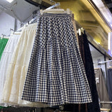 MQTIME  -  Elastic high waisted red and white checkered skirt with irregular splicing, large swing A-line skirt, medium length skirt