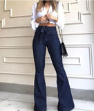 MQTIME  -  HighWaisted Jeans ButtLifting TieUpDesign Shaping Jeans Flared WideLeg Stretchy Jeans Women CasualStreet RetroStyle Pants