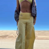 MQTIME  -  Casual Yellow Floral Wide Leg Pants For Women Trend Low Waist Flowy Loose Fit Trousers Spring Summer Vacation Streetwear