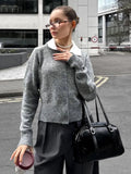 MQTIME  -  Casual O-neck Knitted Cardigan Women Slim Buttons Short Coat Female 2025 Autumn Winter Elastic Waist Solid Lady Soft Sweater